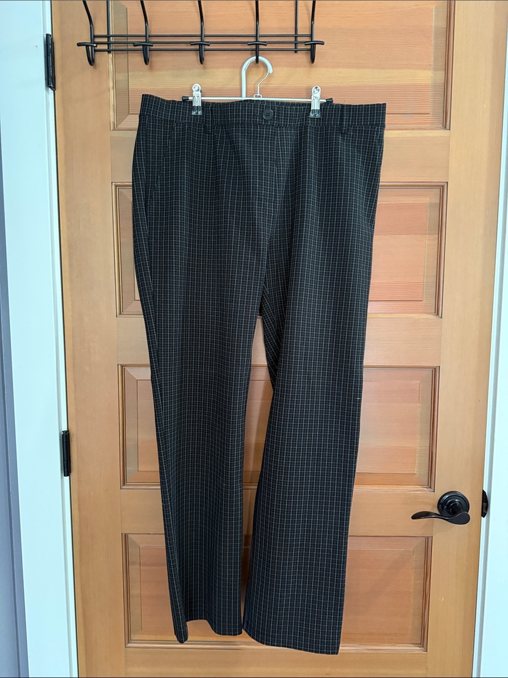 Betabrand Black Windowpane Trousers with Subtle Gray Grid